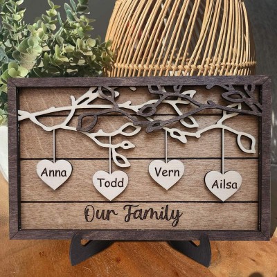 Custom Wooden Family Tree Frame Sign with Grandkids Names Family Keepsake Gift Ideas