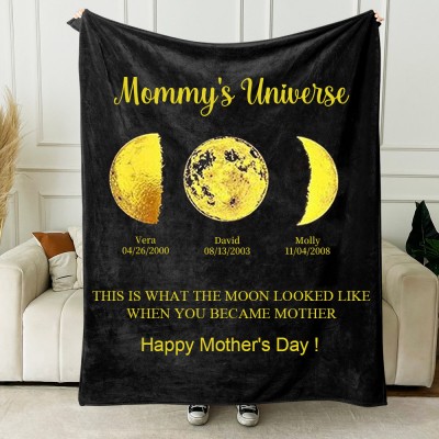 Mommy's Sky Personalized With Kids Names Moon Phase Blanket Thoughtful Gift For Mom Unique Mother's Day Gift Ideas