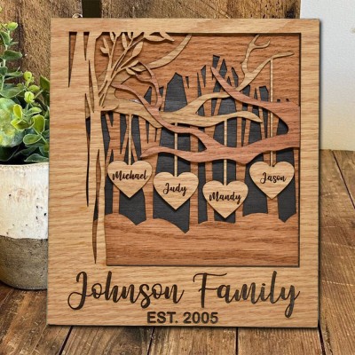 Personalized Wooden Family Tree Sign with Engraved Names Family Keepsake Gifts Christmas Gift for Grandma Mom