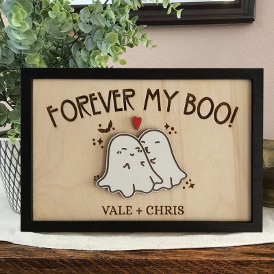 Personalized Forever My Boo Wood Sign with Engraved Names Sweet Funny Halloween Decor for Couples