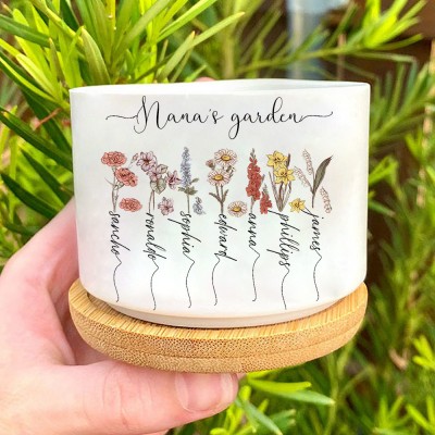 Personalized Grandma's Garden Birth Flower Mini Succulent Plant Pot Gift for Mom Grandma Mother's Day Gift Ideas