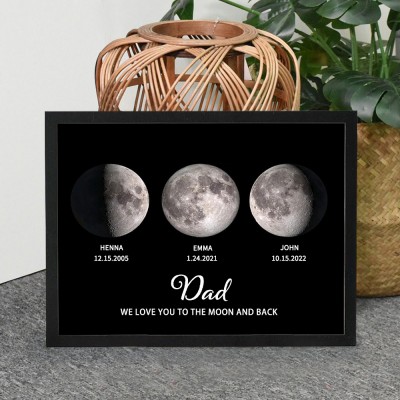 Custom Dad Moon Phase Print Frame Wooden Sign Keepsake Gifts Father's Day Gift Ideas