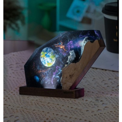 Space Galaxy Resin and Wood Night Light Interstellar Epoxy Lamp Unique Home Decoration Christmas Gift