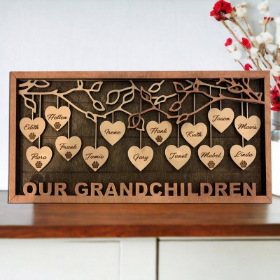 Personalized Engraved Wood Family Tree Sign with Grandkids Names Gifts for Grandparent Family Christmas Gift Ideas