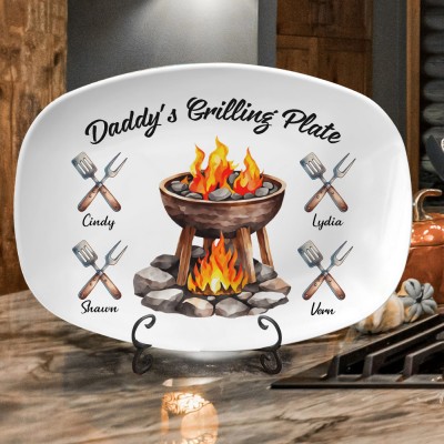 Personalized Daddy's Grilling Plate With Kids Names Keepsake Gift For Dad Father's Day Gift Ideas