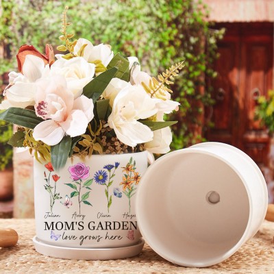 Personalized Grandma's Garden Love Grows Here Birth Flower Pot With Grandkids Names Unique Mother's Day Gift Ideas