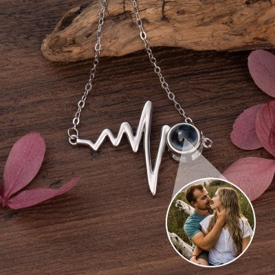 Personalized Heartbeat Projection Necklace with Picture Inside Unique Gift For Couple Anniversary Gift Ideas