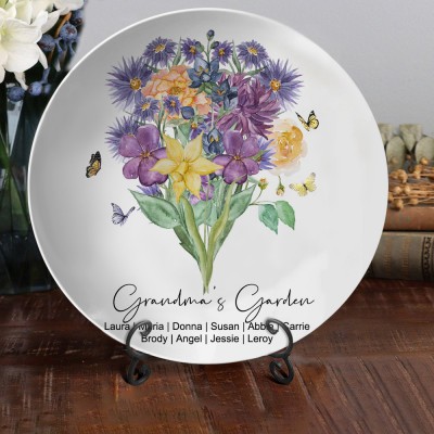 Personalized Mom's Garden Birth Flower Watercolor Bouquet Platter Unique Gift for Mom Grandma Mother's Day Gift Ideas