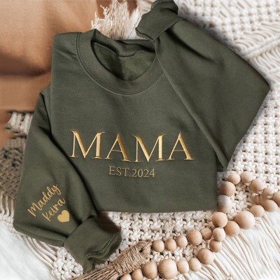 Custom Mama Embroidered Hoodie Sweatshirt With Date Unique Keepsake For Mom Mother's Day Gift Ideas