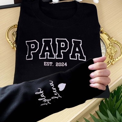 Personalized Papa Embroidered Sweatshirt Hoodie With Kids Names On The Sleeve Father's Day Special Gift Ideas