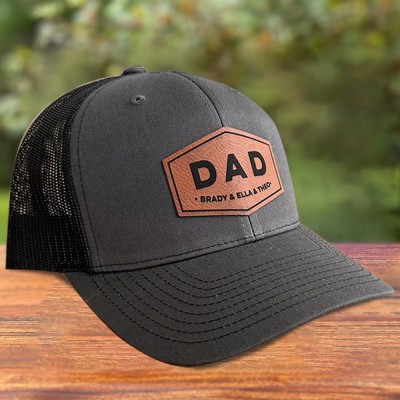 Custom Pa-aw Real Leather Patch Hat Snapback Cap With Kids Names Unique Gifts for Papa New Dad Gift Ideas