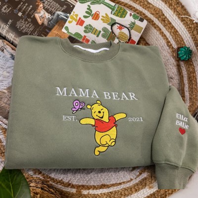 Custom Mama Bear Embroidered Sweatshirt Hoodie With Butterfly Gift For Mom Unique Christmas Gift Ideas