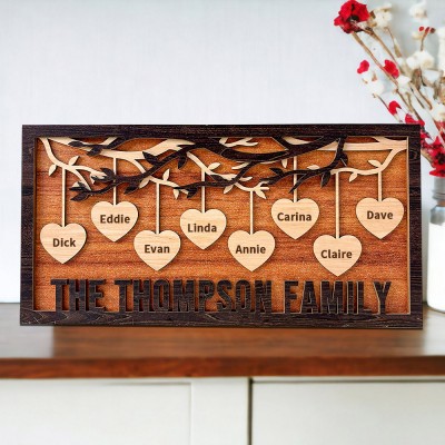 Personalized Engraved Hanging Heart Family Tree Name Sign Anniversary Gifts Family Christmas Gift