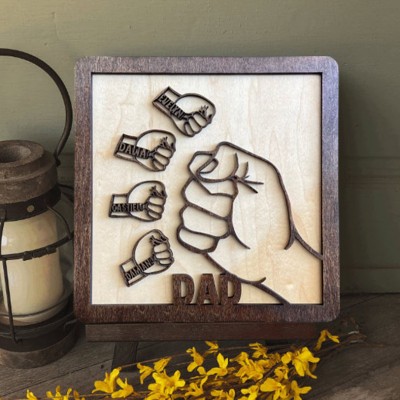 Custom Dad Fist Bump Frame Wood Sign With Kids Names Family Keepsake Gift Father's Day Gift Ideas