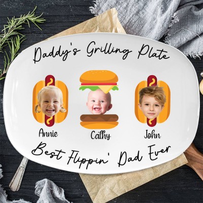 Custom Art Print Burger and Hot Dog Daddy's Grilling Plate With Kids Names Best Father's Day Gift Ideas