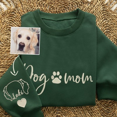 Personalized Dog Mom Pet Ears Outline Embroidered Sweatshirt Hoodie Unique Gifts for Dog Lover