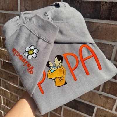 Personalized Papa Photo Embroidered Sweatshirt Hoodie With Kids Names Father's Day Gift Ideas