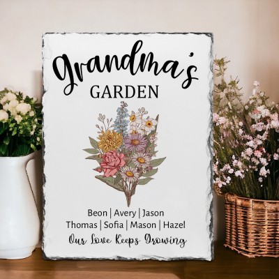 Personalized Mom's Garden Birth Flower Bouquet Plaque Sign Gifts for Grandma Mom Mother's Day Gift Ideas