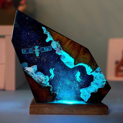 Space Galaxy Astronaut Resin and Wood Lamp Handmade Night Light Unique Christmas Gifts