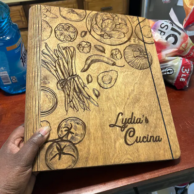 Personalized Wooden Recipe Book Binder Custom Journal Cookbook Notebook for Her Christmas Gifts