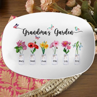 Personalized Mom's Garden Platter With Birth Flowers Keepsake Gifts for Mom Gramdma Mother's Day Gift