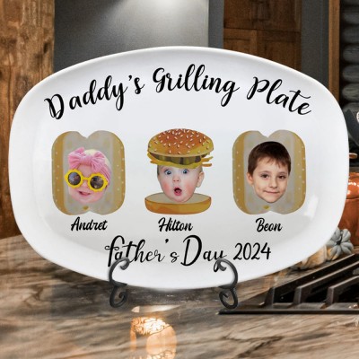 Personalized Art Print Photo Daddy's Grilling Plate with Kids Names Keepsake Father's Day Gift