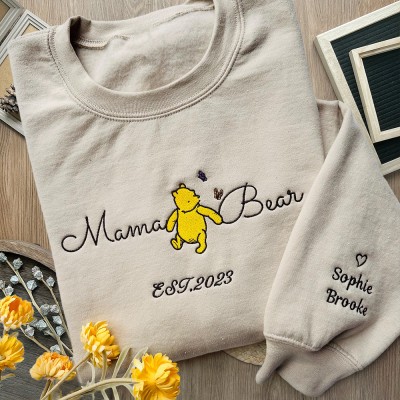 Custom Mama Bear Embroidered Sweatshirt Hoodie Gift For Mom Christmas Gift Ideas