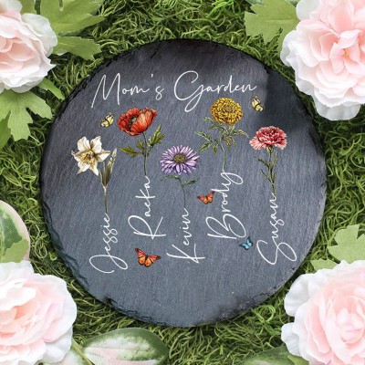 Custom Grandma's Garden Birth Flower Round Shape Plaque With Names Gift Ideas for Grandma Mom Mother's Day Gift