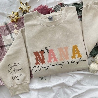 Custom This Mama Wears Her Heart on Her Sleeve Sweatshirt Hoodie Mother's Day Gift