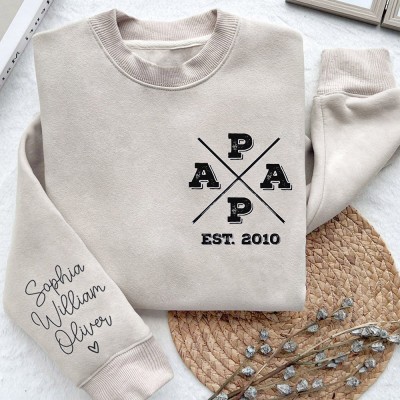 Personalized Papa Embroidered Sweatshirt Hoodie With Date Father's Day Gift Ideas