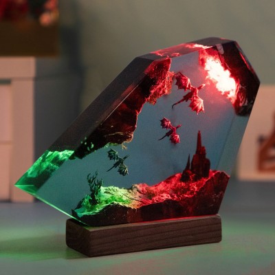 Fire Dragon and Ice Dragon Resin Wood Lamp Halloween Gift Ideas Birthday Gift