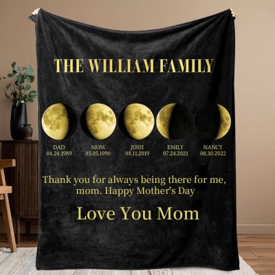 Personalized The William Family Moon Phase Blanket Family Gift For Mom Unique Mother's Day Gift Ideas