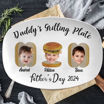 Custom Art Print Kid's Photo Grandpa's Grilling Plate With Names Perfect Father's Day Gift Ideas