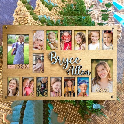 Personalized K-12 School Years Photo Frame Sign With Kid Name Unique Back to School Gifts