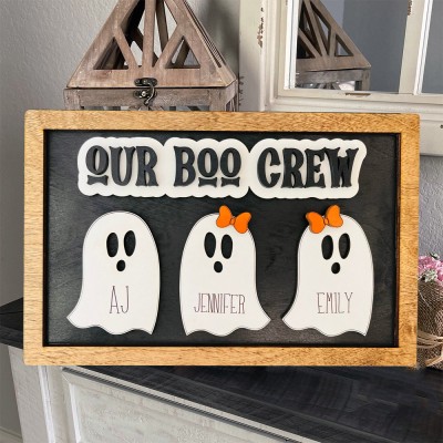 Personalized Our Boo Crew Ghost Family Sign with Names Halloween Gift Ideas