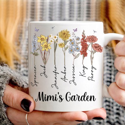 Custom Grandma's Garden Water Color Birth Flower Mug With Grandkids Names Mother's Day Gift Preparing Gift For Mom Grandma