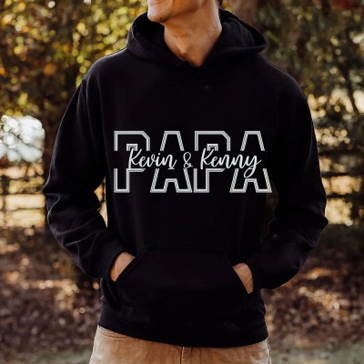 Custom Papa Pattern With Kids Name Embroidered Hoodie Sweatshirt T-shirt Father's Day Gift Ideas