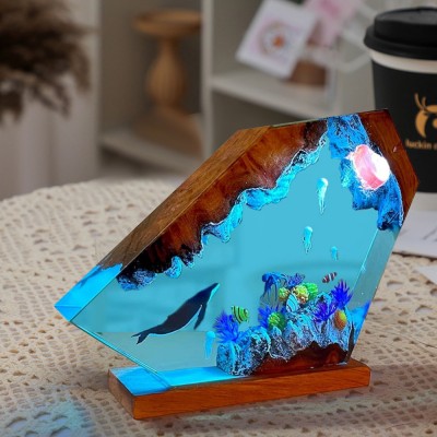 Humpback Whale &Jellyfish Resin Wood Lamp Night Light Christmas Gift Birthday Gift Ideas