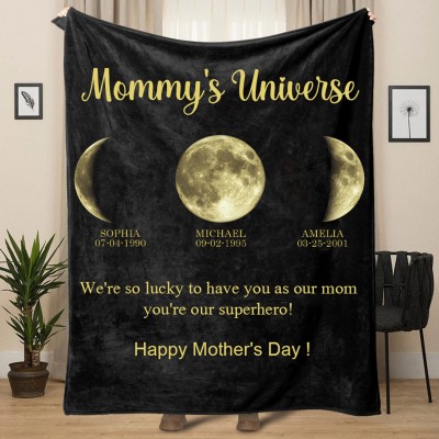 Custom Mommy's Sky Moon Phase Blanket Heartful Gift For Mom Best Mother's Day Gift Ideas