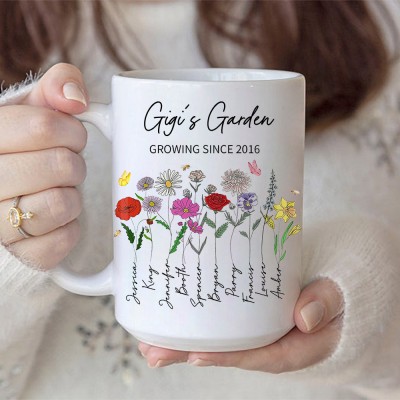 Personalized Growing Grandma's Garden Art Print Birth Flower Mug With Grandkids Names Mother's Day Gift Unique Gift For Mom Grandma