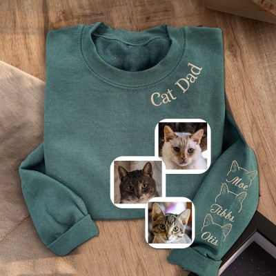 Personalized Cat Dad Neckline Embroidered Sweatshirt Hoodie Unique Gifts For Pet Lover Father's Day Gift