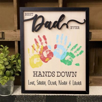 Personalized Best Dad Ever DIY Handprint Wooden Frame Sign Unique Father's Day Gifts