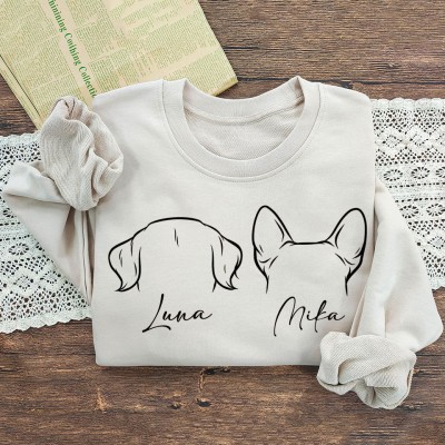 Custom Embroidered Dog Ears Outline Sweatshirt Hoodie Unique Gift for Pet Lover