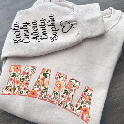 Custom Floral Mama Embroidered Sweatshirt Hoodie Keepsake Gift For Mom Christmas Gift Ideas