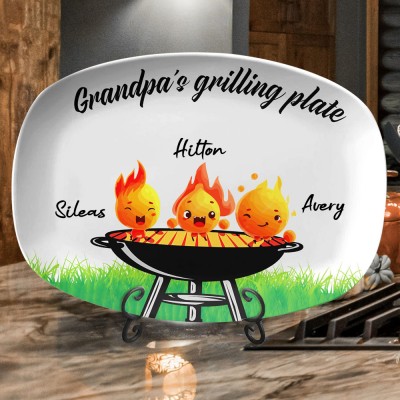 Personalized Grandpa's Grilling Plate With Grandkids Names Father's Day Gift Ideas