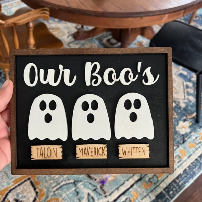 Personalized Our Boo's Family Halloween Ghost Wood Sign with Names Halloween Gift