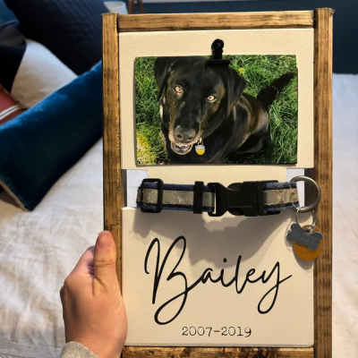 Personalized Wood Pet Frame With Collar Holder Dog Sympathy Gift Memorial Gift for Pet Lovers