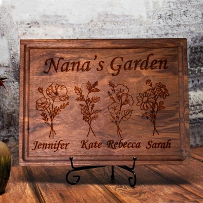 Personalized Grandma's Garden Birth Flower Cutting Board with Grandkids Names Gifts for Mom Grandma