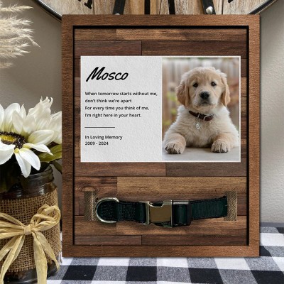 Personalized Memorial Pet Collar Wood Frame with Photo Keepsake Gifts for Pet Lover