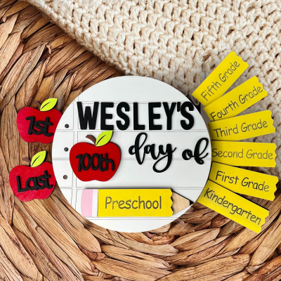 Custom First Day of Kindergarten School Photo Prop Personalized Interchangeable Wood Sign For Kids